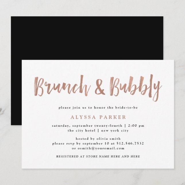 Invitation Un esprit moderne | Faux Rose Gold Brunch et Bubbl (Devant / Derrière)