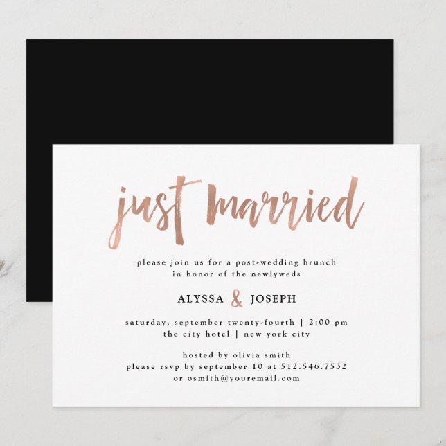 Invitation Un esprit moderne | Juste Marié Post Mariage Brunc (Devant / Derrière)