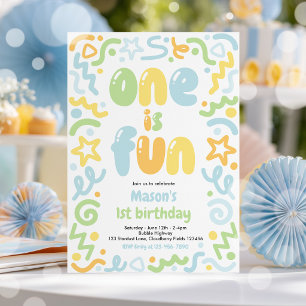 Invitation Un est amusant ballon coloré confettis 1er anniver
