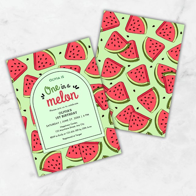 Invitation Un été melon Un melon d'eau pour un premier annive (One in a Melon Summer Watermelon 1st Birthday Invitation )