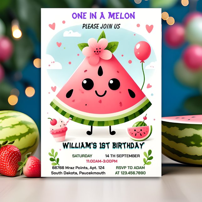 Invitation un été rose dans un melon premier 1er anniversaire (Créateur téléchargé)