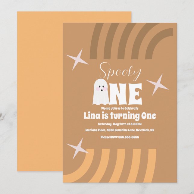 Invitation Un Fantôme Groovy Halloween Anniversaire Brun Effr (Devant / Derrière)