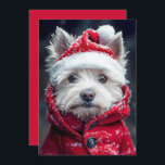 Invitation Un festival dans la neige<br><div class="desc">Cet adorable West Highland White Terrier est prêt pour les vacances! Habillé d'un chapeau de Père Noël et d'un manteau rouge d'hiver, ce petit chiot saisit parfaitement l'esprit festif. Avec la neige qui dépoussière doucement sa fourrure et son manteau, ce moment merveilleux d'hiver est plein de chaleur et de charme....</div>