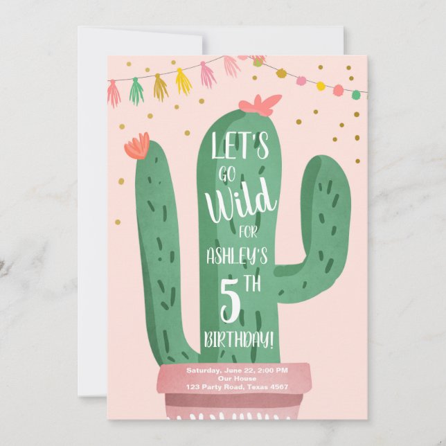 Invitation Un Fête de Cactus Wild One Birthday Let's Go Wild (Devant)