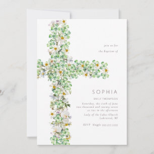 Invitation Un fleur sauvage de trèfle traverse le baptême Chr