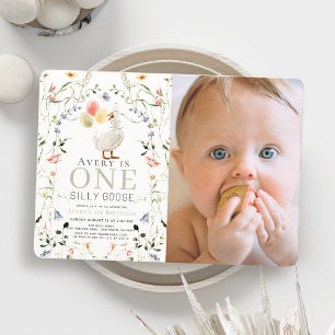 Invitation Un Fleur sauvage d'oie bête Photo 1er anniversaire