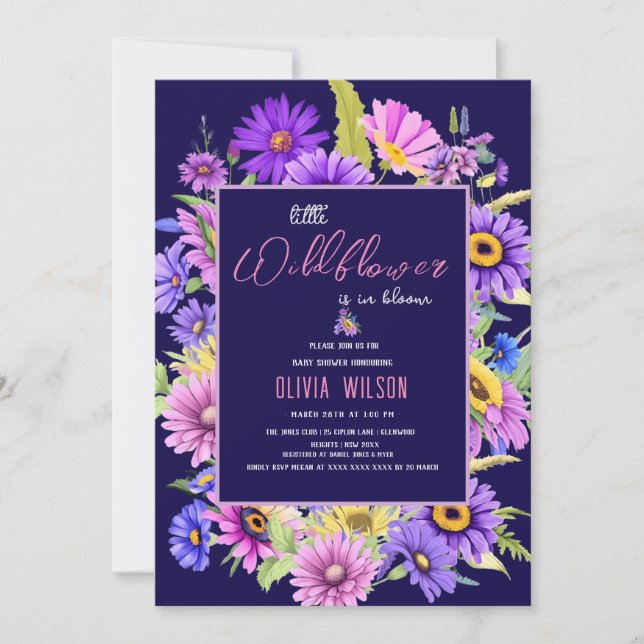 Invitation Un fleur sauvage rose vif et violet est en route # (Devant)