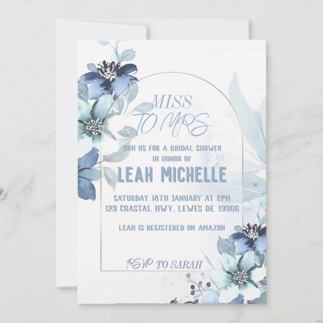 Invitation Un floral bleu poussiére pour une mariée ravissant (Devant)