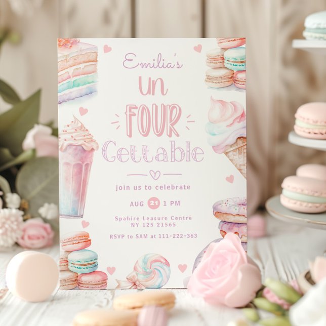 Invitation Un-Four Gettable pastel Sweets 4e anniversaire (Créateur téléchargé)