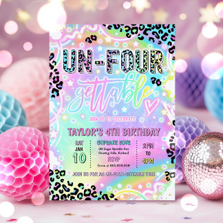 Invitation Un-Four-Gettable Rainbow Leopard 4th Birthday