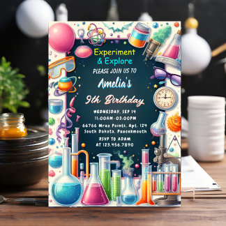 Invitation Un Fun Lab Enfants Geek Nerd Mad Science 9e annive
