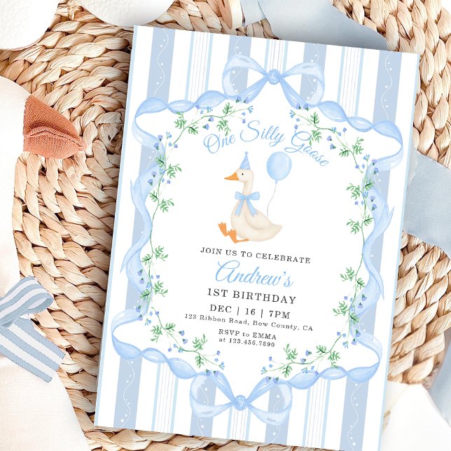 Invitation Un Garçon Floral Un An Fou Canard Arc Bleu (Créateur téléchargé)