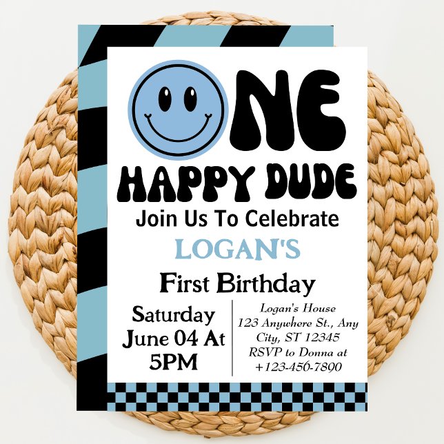 Invitation Un garçon heureux à un an  Premier anniversaire   (Créateur téléchargé)
