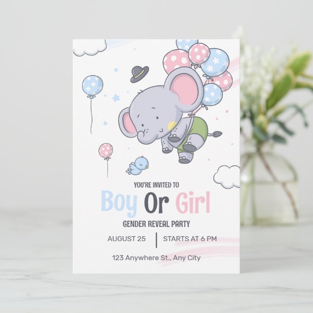 Invitation Un Garçon Ou Une Fille Jolie Eléphant Révélation D (Debout devant)