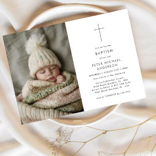 Invitation Un garçon ou une fille Noir Blanc Baptême Christen