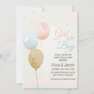 Invitation Un garçon ou une fille rose et bleu révèle la fête