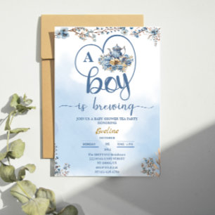 Invitation un garçon prépare le baby shower de la fête du thé