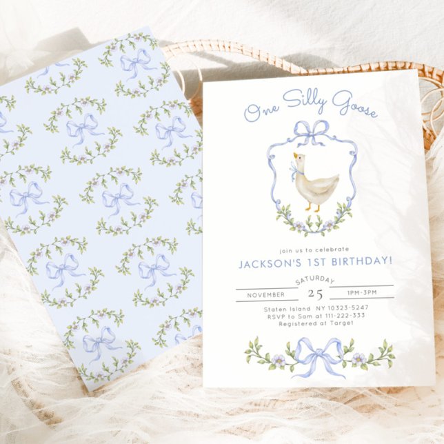 Invitation Un Garçon Silly Goose Bleu crest 1er Anniversaire (Créateur téléchargé)