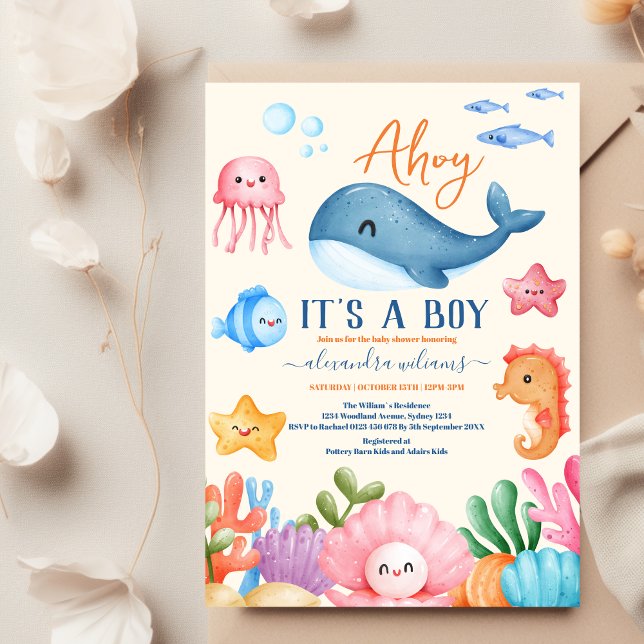 Invitation Un garçon sous le Baby shower marin (Créateur téléchargé)