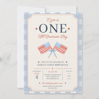 Invitation UN Garçon Tout Américain Premier Anniversaire Patr