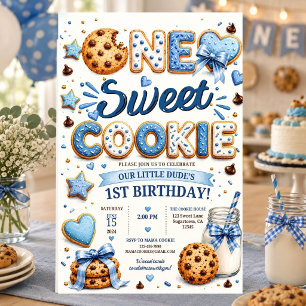 Invitation Un Garçon Un Doux Cookie Premier Anniversaire Bleu