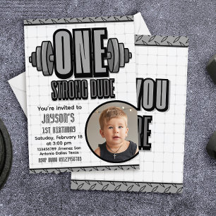 Invitation Un gars costaud - 1er anniversaire avec photo