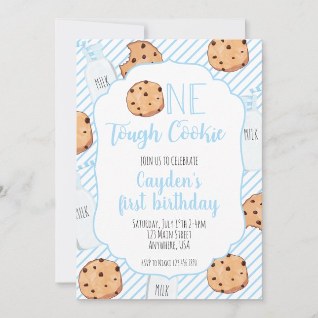 Invitation Un gâteau dur bleu premier anniversaire (Devant)