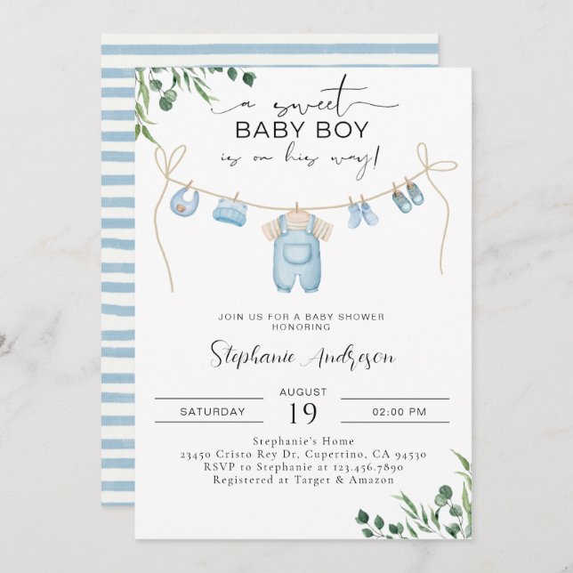 Invitation Un gentil petit garçon est en route Lave Bleue (Devant / Derrière)