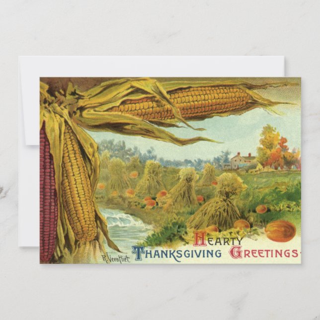 Invitation Un grand Thanksgiving ; Corn indien et Haystaches (Devant)