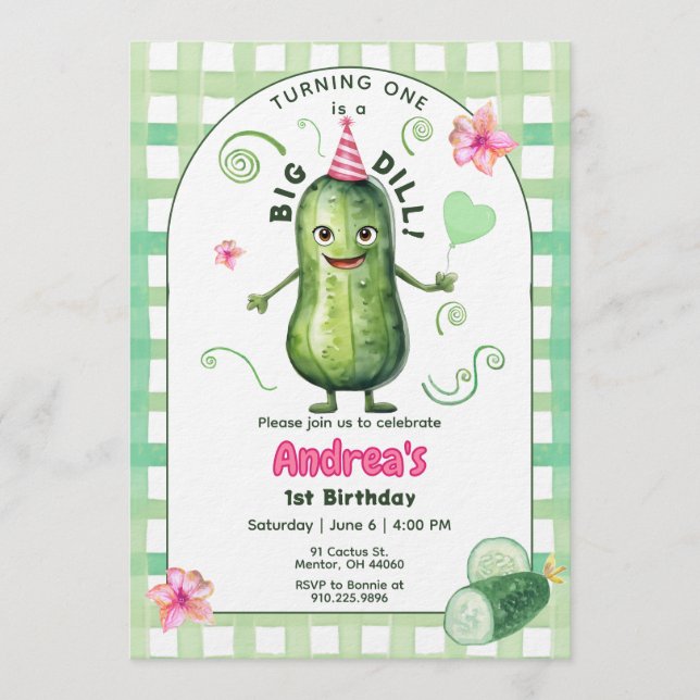 Invitation Un Gros Cornichon Premier Anniversaire Rose (Devant)