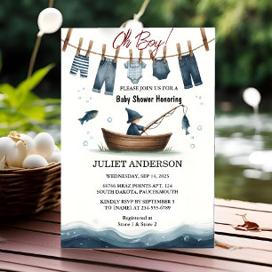 Invitation Un hameçon Bait Amusant Bois Petit Baby shower Pêc