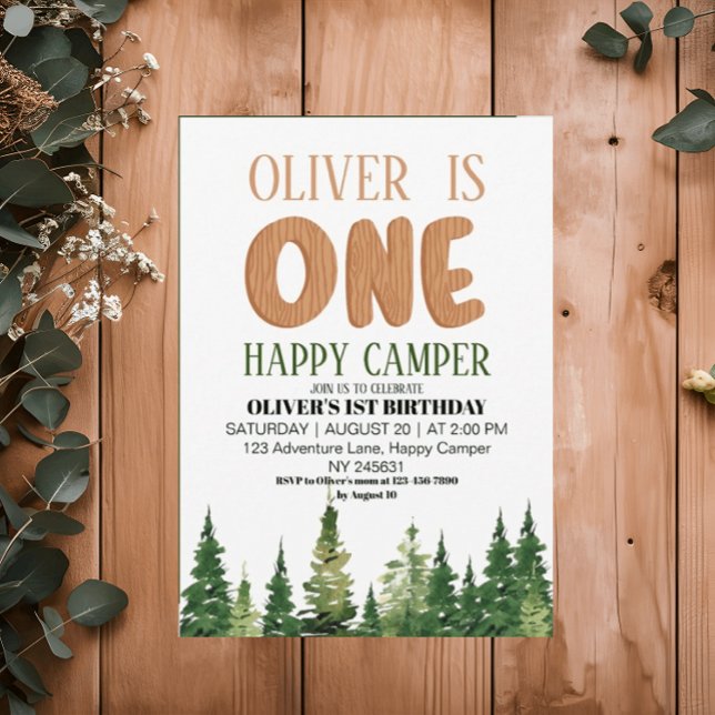 Invitation Un Happy Camper Bois de la forêt 1er Anniversaire (Créateur téléchargé)