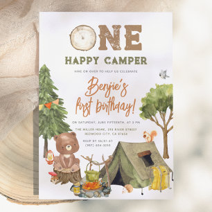 Invitation Un Happy Camper ours des bois garçon 1er anniversa