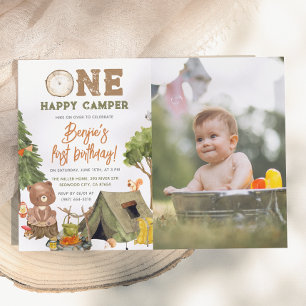 Invitation Un Happy Camper Photo d'ours en bois Garçons 1er A