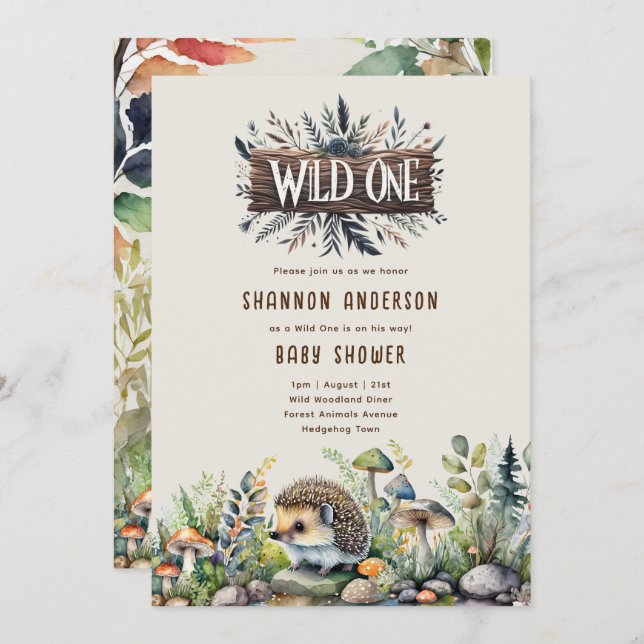 Invitation Un hérisson sauvage Baby Woodland Animaux (Devant / Derrière)