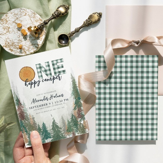 Invitation Un heureux Camper Sage Vert 1er Anniversaire (Créateur téléchargé)