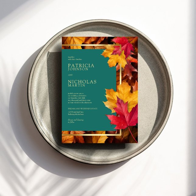 Invitation Un Imaginaire Turquoise et automnal Gold Rustic Re (Créateur téléchargé)