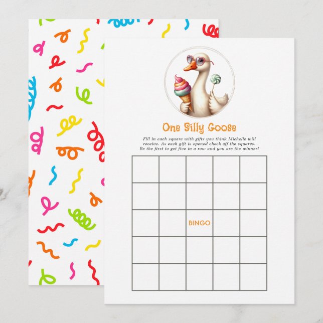 Invitation Un jeu de bingo d'anniversaire d'une oie idiote (Devant / Derrière)
