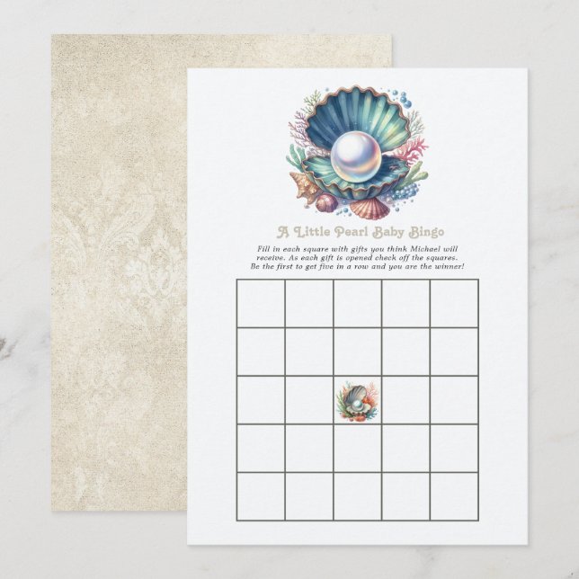 Invitation Un jeu de bingo pour baby shower côtier Petite Per (Devant / Derrière)