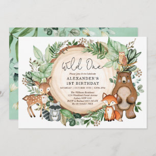 Invitation Un joli anniversaire d'animaux de forêt botanique