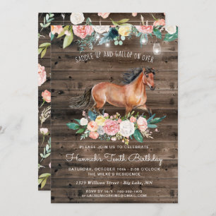 Invitation Un joli cheval et des fleurs à l'anniversaire du b