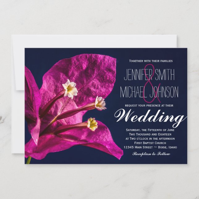 Invitation Un joli mariage rose fuchsia (Devant)