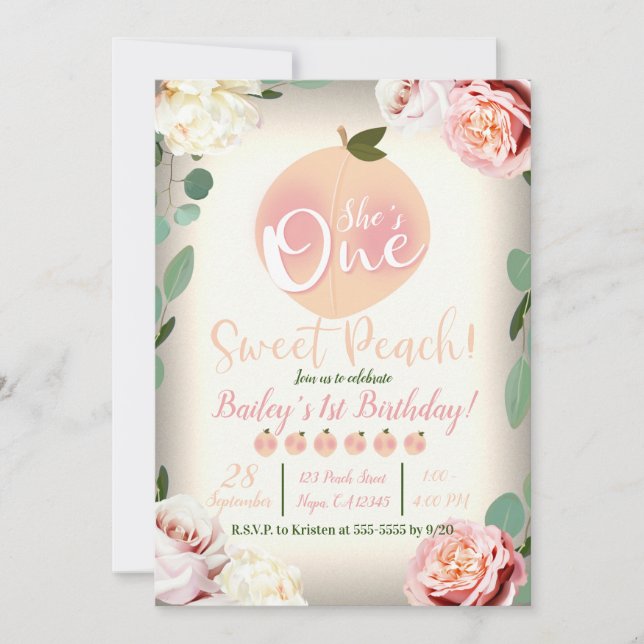 Invitation UN JOLI PÊCHE Floral 1er Anniversaire (Devant)
