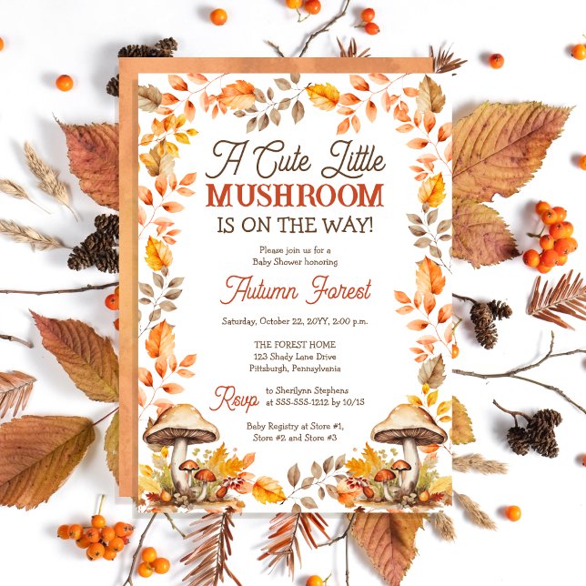 Invitation Un Joli Petit Baby shower D'Automne De Champignons ("A Cute Little Mushroom Is On The Way!" Fall | Autumn Baby Shower Invitation)