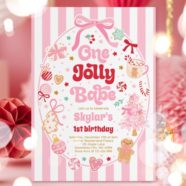 Invitation Un Jolly Babe Noël Coquette Bow 1er Anniversaire (Créateur téléchargé)