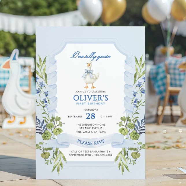 Invitation Un Joyeux Anniversaire d'Oie Bleue 1 an (Créateur téléchargé)