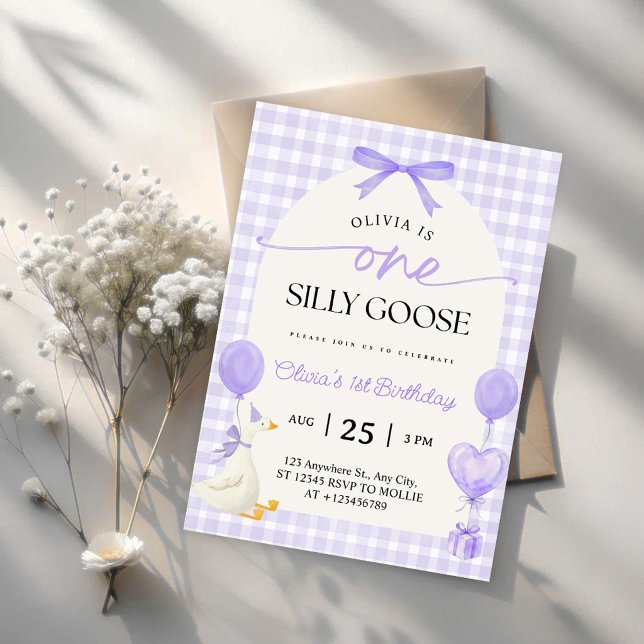 Invitation Un Joyeux Anniversaire Silly Goose Violet Rose Gin (Créateur téléchargé)