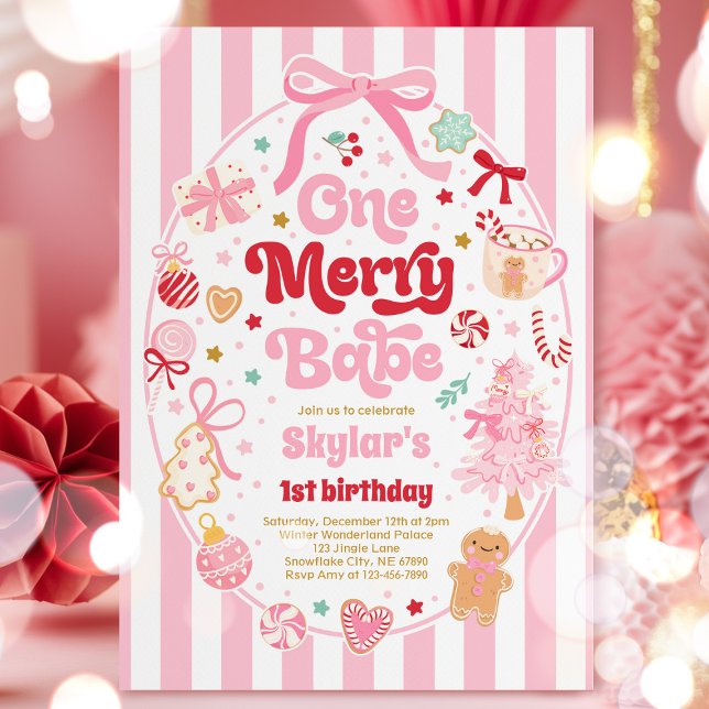 Invitation Un joyeux bébé Noël Coquette Bow 1er Anniversaire (Créateur téléchargé)