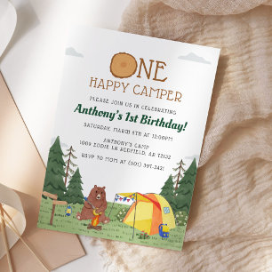 Invitation Un Joyeux Camper 1er Anniversaire Camping Aquarell