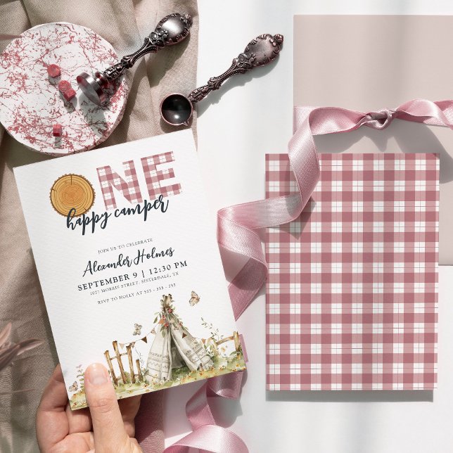 Invitation Un Joyeux Camper Boho rose 1er anniversaire (Créateur téléchargé)